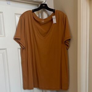 GAP Women's Brown V-Neck Short Sleeve Tee